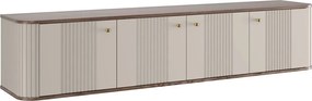 Závesný TV stolík Vespera 4D 187 cm - kašmírová / orech / zlatá