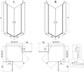 Mexen, Mexen Mist Duo výklopný sprchový kút 115 x 95 cm, čierny rám - 8A4-115L-095P-70-70