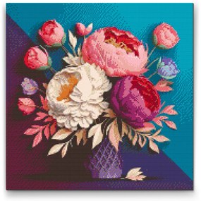 Gario Diamantové maľovanie Kytica pivoniek Rozmery: 50 x 50 cm, Rámovanie: S vnútorným rámom, Diamanty: Štvorcové