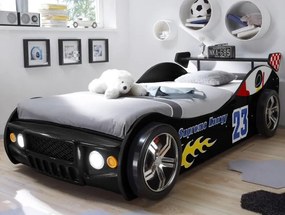Detská závodná posteľ Energy 90x200 cm, čierne auto s osvetlením