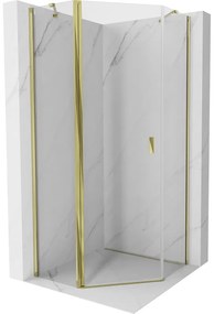 Mexen Mist, päťuholníkový sprchový kút výklopný 90 x 90 cm, číre sklo, zlatý lesklý profil, 8A8-090-090-50-00