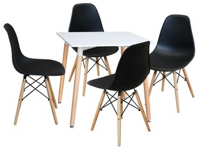 Jedálenský stôl 80x80 UNO biely + 4 stoličky UNO čierne