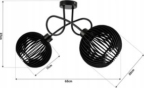 BERGE LED stropné svietidlo 2XE27, drevené, čierne