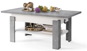 Rozkladací konferenčný/jedálenský stôl ROY so zdvíhacou doskou, betónovo sivý/biely