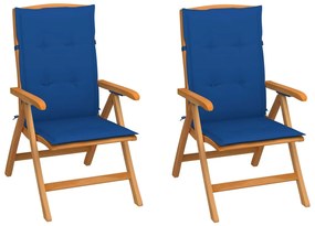 Záhradné stoličky 2 ks s kráľovsky modrými podložkami tíkový masív