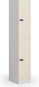 Šatníková skrinka S1 s úložnými boxmi, 2 boxy, 1850 x 300 x 500 mm, mechanický kódový zámok, laminované dvere, breza