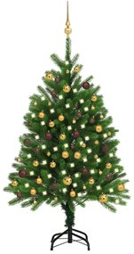 Umelý vianočný stromček s LED a súpravou gulí 120 cm zelený 3077553
