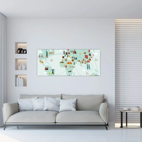 Obraz - Cestovná mapa sveta (120x50 cm)