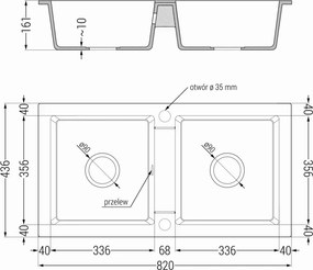 Mexen Mario - drez granitový 82,0x43,6cm, 2-komorový, čierna-škvrny, 6504822000-76