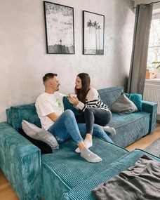 Tyrkysová rozkladacia rohová pohovka SMART, obojstranná