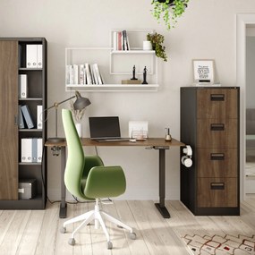 Kovová kartotéka, 4 zásuvky SARA V4, 460 x 1320 x 620 mm, Eco Desing: antracitová/ orech