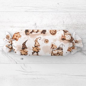 Biante Vankúš valec bonbon Sandra SA-663 Hnedí škriatkovia s perníčkami na bielom 15x40 cm
