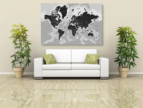 Obraz podrobná mapa sveta v čiernobielom prevedení