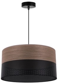 Závesné svietidlo Wood, 1x hnedá orechová dýha/čierne PVC tienidlo, (fi 40cm)