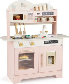 Detská kuchynka s úložným priestorom a 17 doplnkami Drevená detská kuchynka Hračka kuchynka Ružová