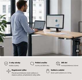 Elektrický stôl s reguláciou výšky ergonomický antracitový/dub sonoma,1600x800 mm: ARIA