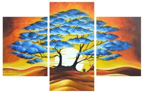 Orientálny obraz modrého stromu a slnka (90x60 cm)