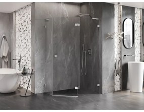 Mexen Lunar, L sklopný päťuholníkový sprchový kút pravý 100 x 80 cm, 8mm číre sklo, chrómový profil, 831L-100P-080L-01-00-P