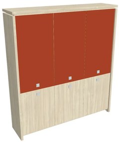 Vysoká skriňa Verno 188 x 46 x 210 cm, kombinované dvere, agát / oranžová