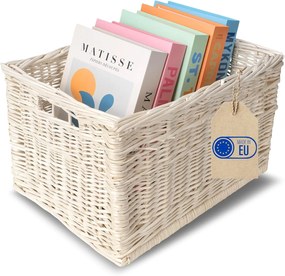 Prútený úložný box, zásuvka, s rúčkou, biela, VRBA, 40x30