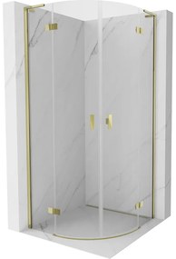 Mexen Mist L, štvrťkruhový sprchový kút s 2-krídlovými dverami, 90 x 90 cm, číre sklo, zlatý lesklý profil, 8A33L-090-090-50-00