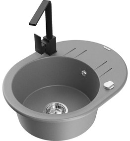 Mexen Kevin, drez granitový 586x458x190 mm, 1-komorový a čierna matná batéria Rita, šedá, 6517-71-670300-70