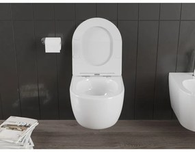 Mexen Carmen, závesná WC misa 490x365x340 mm, Rimless Tornádo + WC sedadlo z duroplastu, biela lesklá, 30880300T