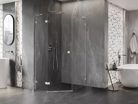 Mexen Lunar, L päťuholníkový sprchový kút naklápací doľava 90 x 100 cm, 8mm číre sklo, chrómový profil, 831L-090L-100P-01-00-L
