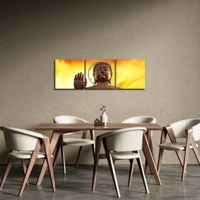 Obraz - Budha s červenožltým pozadím (s hodinami) (90x30 cm)