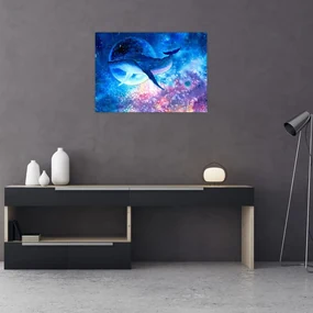 Sklenený obraz - Vesmírna veľryba (70x50 cm)