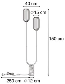 Stojaca lampa v štýle Art Deco mosadz s čírym sklom 2-svetlo - Rid