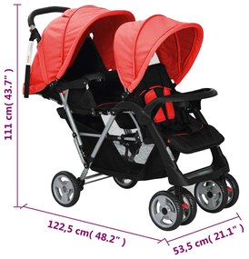 Súrodenecký kočík, oceľ, červeno čierny