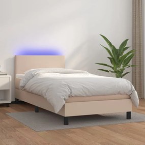 Boxspring posteľ matrac a LED kapučínová 100x200 cm umelá koža 3134092
