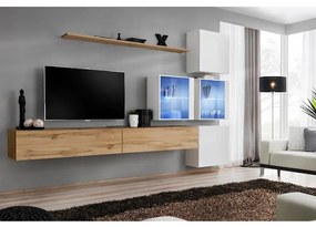 Obývacia stena Switch XIX Sklo +LED Wotan/Biely