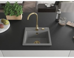 Mexen Milo, granitový drez 435x410x171 mm, 1-komorový, šedá so zlatým sifónom, 6505441000-71-G