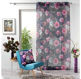 Romantická fialová záclona s motíivom kvetom vo vintage štýle 140 x 240 cm