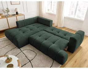 Zelená rozkladacia/s úložným priestorom rohová pohovka (ľavý roh/do L) Fuji – Bobochic Paris