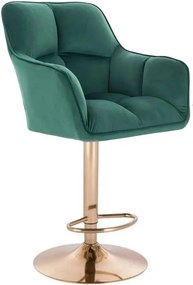 LuxuryForm DESIGN Barová stolička AMALFI VELUR na zlatom tanieri - zelená