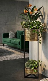 Dvojúrovňový kvetinový stojan Doppio čierno-zlatý