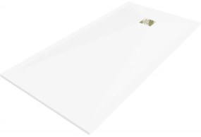Mexen Stone+, obdĺžniková vanička z minerálneho kompozitu 200 x 80 cm, biela, zlatá lesklá krytka, 44108020-G