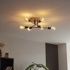 Art Deco stropné svietidlo čierne s drevom 6-svetiel - Sydney