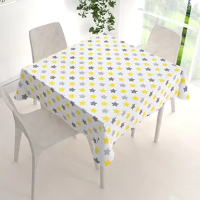 Biante Detský bavlnený štvorcový obrus Sandra SA-203 Žlto-sivé hviezdy 110x110 cm