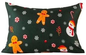 Obliečka na vankúš z mikrovlákna SNOWMAN AND GINGERBREAD 70x90 cm, zelená
