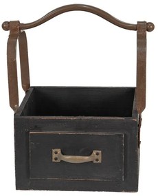 Čierná drevená retro debnička s rukoväťou - 24 * 19 * 28 cm