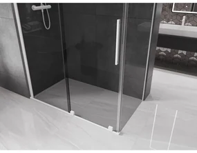 Mexen Velar, sprchový kút s posuvnými dverami 140 x 85 cm, 8mm šedé sklo, biela matná, 871-140-085-41-20