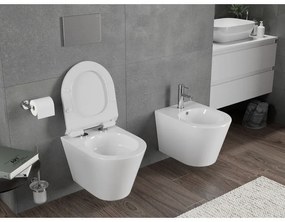 Mexen Rico, závesná WC misa 490x360x370 mm, Rimless Tornádo + WC sedadlo z duroplastu, biela lesklá, 30720100T
