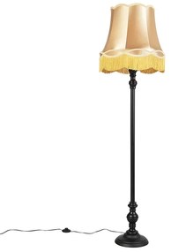 Stojaca lampa čierna s tienidlom Granny zlatá - Classico