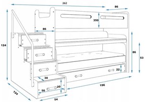 Interbeds Trojlôžková poschodová posteľ Max1 200x80cm bielo modrá