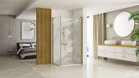 Sprchovací kút REA HUGO GOLD BRUSH 100/dvere x 80/zástena cm, zlatý kartáčovaný/transparent - bez vaničky