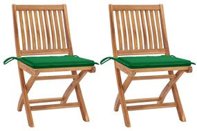 Záhradné stoličky 2 ks zelené podložky teakový masív 3062438